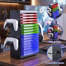 Universal Video Game Storage Tower With 4 Controller & Headset Holders, 16 Game Disc Organizer Stand, Vertical/Horizontal Storage Rack Compatible With P5, P4, X-Series, NS Console - View 5