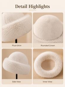 Autumn/Winter New Thickened Plush Hat, Warm Winter Faux Mink Fur Style, Solid Color Versatile, Windproof & Cold-Resistant Ear Protection, Luxurious Fluffy Touch, Comfortable & Skin-Friendly, Suitable For Fashionable Elegant Sophisticated Women - Multicolor - View 8