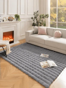 1pc Soft & Fluffy Solid Gray Faux Fur Rug, Plush Comfortable Carpet, Minimalist & Elegant, Suitable For Sofa Cushion, Chair Seat, Bedroom Bedside, Indoor Living Room & Bedroom Home Decor, Best Winter Home Decor Carpet For Living Room, Bedroom, Bedside, Sofa, Closet Kitchen Rug - Grey - View 3