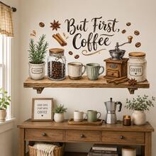 But First, Coffee Kitchen Wall Sticker, Vintage Coffee Grinder, Coffee Beans, Mugs, Rosemary & Cinnamon Wall Decal, Removable Self-Adhesive Rustic Coffee Bar Wall Art For Kitchen, Dining Room, Cafe & Home Decor - HG33 - View 6