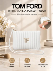 Tom Ford TF White Vanilla Makeup Bag, 19.8*3.3*15 Cm, Minimalist Design, Wrist Strap, Premium Material, Portable Size, Easy To Clean, Suitable For Travel Cosmetic Storage - White - View 2