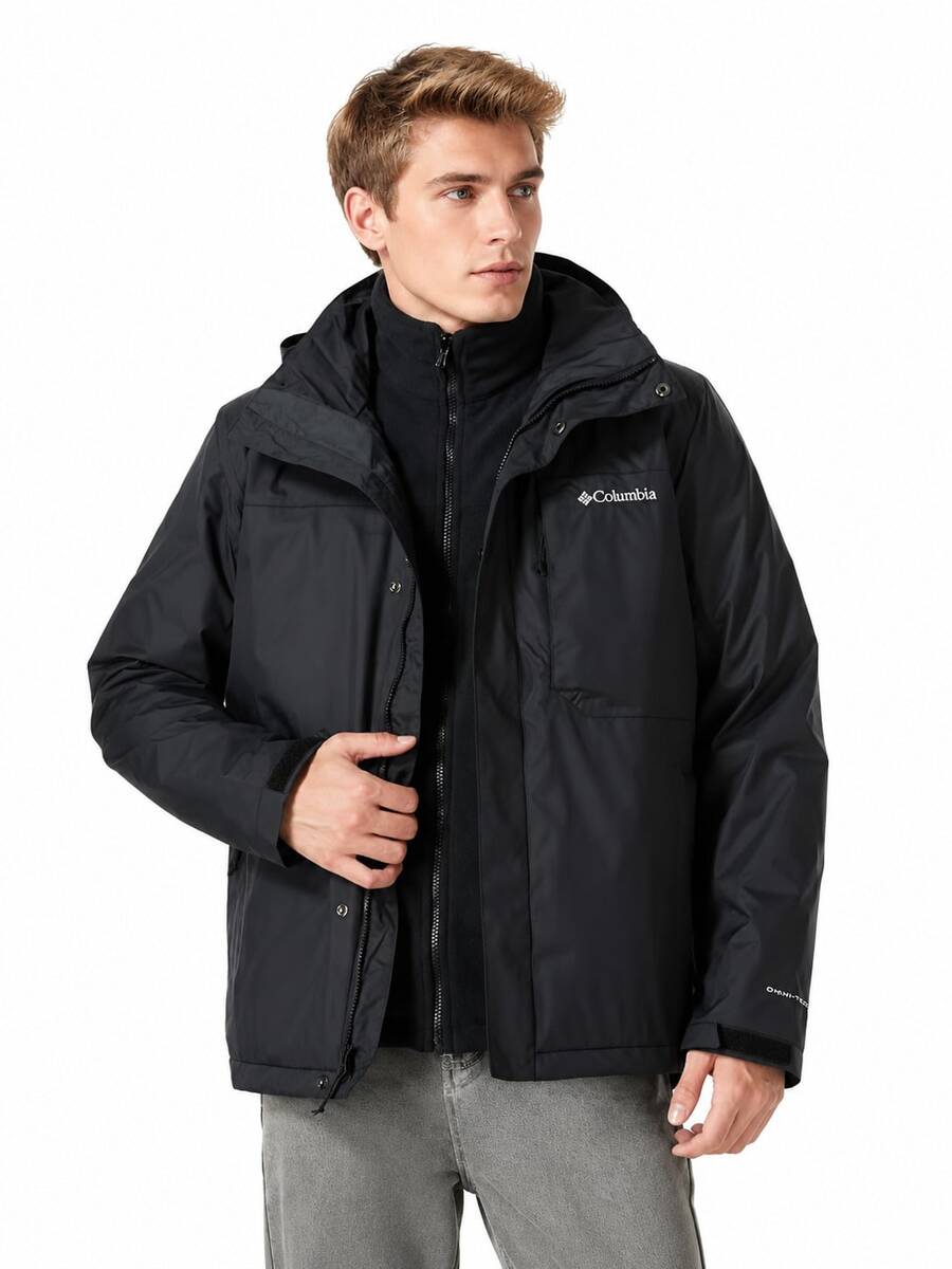 Columbia Jaket Softshell 3-in-1 Pria, Jaket Hangat Tahan Air dengan Lapisan Fleece untuk Olahraga Luar Ruangan Musim Gugur/Musim Dingin - Hitam - View 1