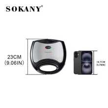 SOKANY 102 Multi-Function Sandwich Toaster, High Power With Indicator Light, Single-Piece Integrated Baking Plate, Double-Sided Constant Temperature Heating, Non-Stick Easy-To-Clean Coating, Heat-Insulated Handle, Suitable For Sandwiches - Black - View 7