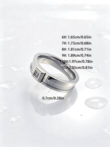 1pc Personalized Elegant Fashion Stainless Steel Plaid Rhinestone Ring, Men's Couple Party Jewelry Gift - Silver - View 13
