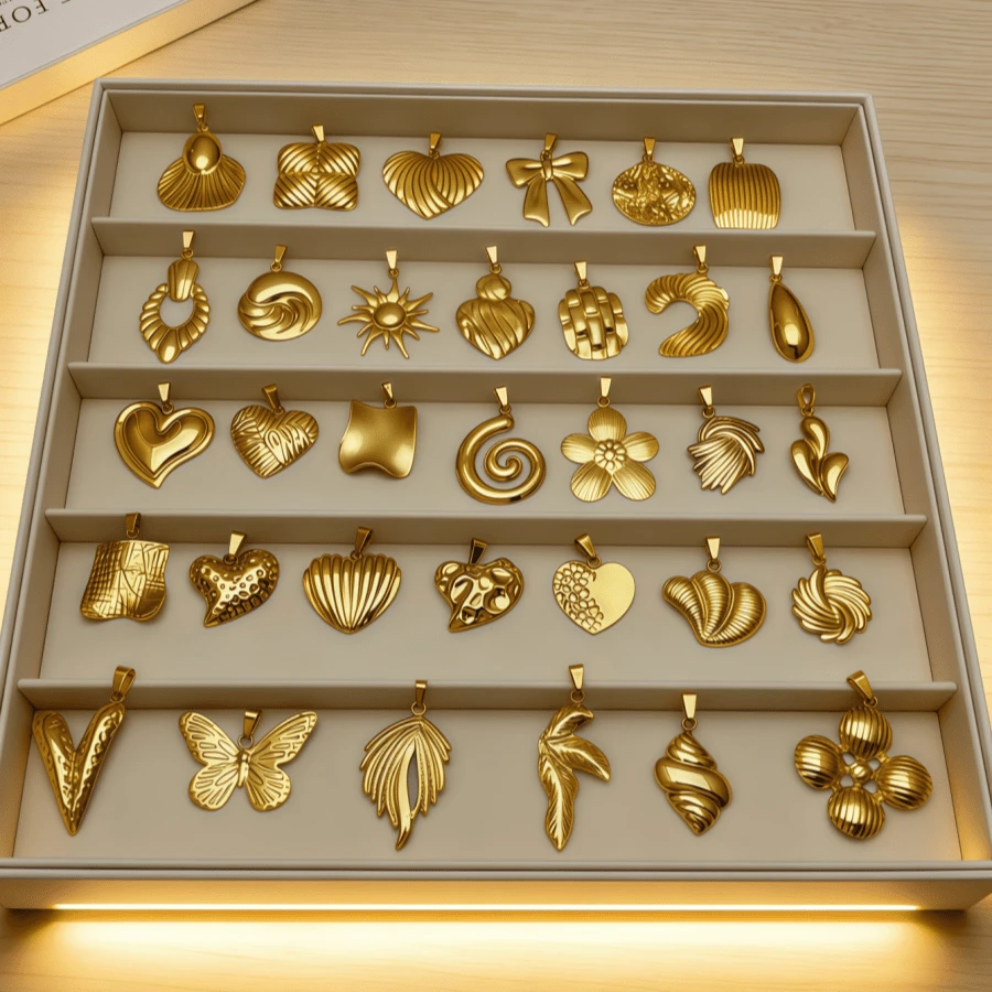 30Pcs Mixed Stainless Steel Pendant Set, Random Style Delivery, Fashion Personalized Heart Flower Butterfly Pendants For DIY Necklace Earring Jewelry - Multicolor - View 1