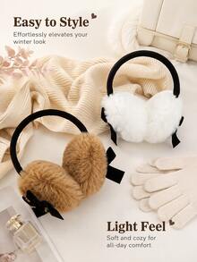 1pc Cute Bow Plush Earmuffs, Y2K Style, Warm White Earmuffs - Multicolor - View 1