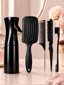 Hair Styling Tool Set (Includes Spray Bottle & Professional Combs): Includes Curling Comb, Styling Comb, Spray Bottle, Volumizing Comb, Hollow Breathable Comb, Tail Comb, And Dual-Head Styling Brush; Suitable For All Hair Types (Curly/Wavy/Straight), Ideal For Salon Use. - Multicolor - View 2