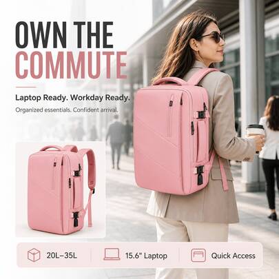 Expandable Travel Backpack 5.28‑9.25 Gal, Large Capacity Weekend Overnight Bag With Compression Straps, Airline Compliant Lightweight Short Business Trip Bag, Non‑Detachable For Check‑In
