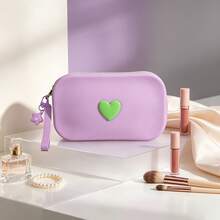 Cute Heart‑Decorated Silicone Cosmetic Bag, Portable Makeup Pouch With Star Charm Wrist Strap, Multi‑Purpose Travel Toiletry Organizer, Small Zipper Storage Purse For Lipstick Jewelry - Multicolor - View 7