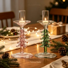 1pc Christmas Tree Shaped Glass Taper Candle Holder, Transparent Colorful Glass Candle Holder, Christmas Table Centerpiece Decoration, Holiday Party Home Dining Table Decor - Tree Candle Holder - View 1