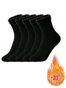 1/3/5 Pairs Men's Multi-Color Warm Winter Round Socks, Fluffy Cuff Snow Socks Suitable For Cold Weather Outdoor Hiking - Multicolor - View 9
