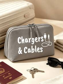 Large‑Capacity Travel Digital Storage Bag, Water‑Resistant Multi‑Compartment Electronic Organizer, Chargers & Cables Print Cable Pouch, Portable Zipper Storage Case For Power Bank, Earbuds, USB Cord, Passport, Travel Home Office Use, Travel Accessory - Multicolor - View 14