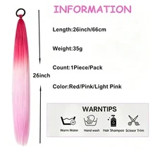 Ponytail Extension With Hair Tie 26 Inch Colored Hair Extensions For Braiding Colorful Ombre Pony Tail Hair Extensions For Braids Rainbow Festival Rave Crazy Hair Day 1 Pack Purple Blue Light Purple - Baby Pink - View 3
