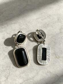 1 Pair Vintage Old Money Style Fashion High-End New Geometric Black Agate Dangle Earrings Ear Clips Women's Fashion Jewelry Accessory - Old Money Style Black Onyx Clip-on Earrings - View 9