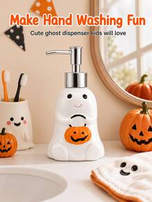 1pc Halloween Ghost Soap Dispenser, Cute Spooky Pump Bottle With Pumpkin And Bat Details, Refillable Liquid Hand Soap Lotion Dispenser For Bathroom Countertop Kitchen Sink, Fun Halloween Party Home Decor - Multicolor - View 6