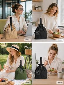 Japanese Style Handbag, Insulated Cooler Bag, Drawstring Bento Bag, Portable Lunch Tote Bag Suitable For Students And Office Workers. Multi-Functional Drawstring Closure Lunch Box Tote Bag, Insulated Bento Bag (Non-Food Contact). - Multicolor - View 12