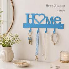 1pc Love Heart Wall Mounted Key Holder, 4-Hook Decorative Organizer With Screws For Keys, Jewelry, Lanyards, Entryway Bedroom Living Room Home Decor Storage Rack - Multicolor - View 4