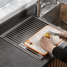 1pc Metal Foldable Drain Rack, Aluminum Alloy Dish Drying Rack, Suitable For Kitchen Sink - Food , Space-Saving Water Filter And Dishwasher Drainer With Roll-Up Design, Perfect For Fruit And Vegetable Washing, Sink-Top Dish Drying Rack - Dish Drying Rack - View 8