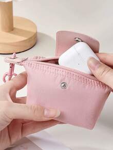 Color‑Block Mini Dumpling Pouch Set, Nylon Coin Purse With Cat Fish Keychain Charm & Bell Pendant, Portable Lipstick Earbud Car Key Storage Bag - Multicolor - View 5