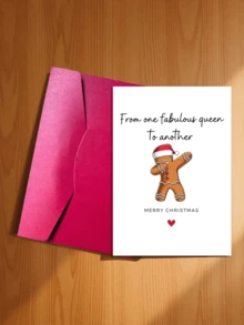 1pc Playful Gingerbread Man Christmas Card With Envelope, Printed Dancing Gingerbread Santa Hat Art, "From One Extraordinary Queen To Another Queen", Exclusive For Best Friends, Secret Christmas Gift Exchange, Blank Inside - A - View 13