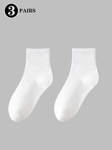 12 Pairs Women's Casual Versatile Solid Color Vertical Ribbed Sweat-Absorbent Breathable Mid-Calf Socks - White - View 11