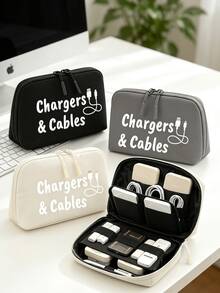 Large‑Capacity Travel Digital Storage Bag, Water‑Resistant Multi‑Compartment Electronic Organizer, Chargers & Cables Print Cable Pouch, Portable Zipper Storage Case For Power Bank, Earbuds, USB Cord, Passport, Travel Home Office Use, Travel Accessory - Multicolor - View 8