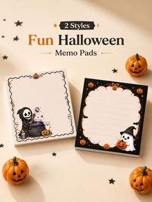 1set/1book 50pcs Witch Ghost Pumpkin Theme Halloween Sticky Notes, Multiple Black White Orange Holiday Patterns Available, Skull, Magic Pot, Pumpkin Lantern, Bat, Ghost, Star And Bow Details, Square Large Writing Area With Decorative Border Design - Multiple Styles - View 8