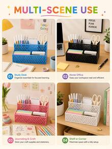 Large Capacity Honeycomb Hollow Design Desktop Organizer, Multi-Layer Multi-Compartment Office Supplies And Student Desk Clutter Storage Rack, Multi-Functional Storage Organizer Box, Innovative Back To School Gift, Suitable For Office And Study Desk - Multicolor - View 6