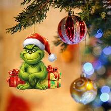 Panini Grinch Sitting On Gift Box Acrylic Christmas Ornament, Flat Character Pendant With Hanging Rope, Suitable For Christmas Tree, Home And Car Interior Decoration - Random Styles - View 4