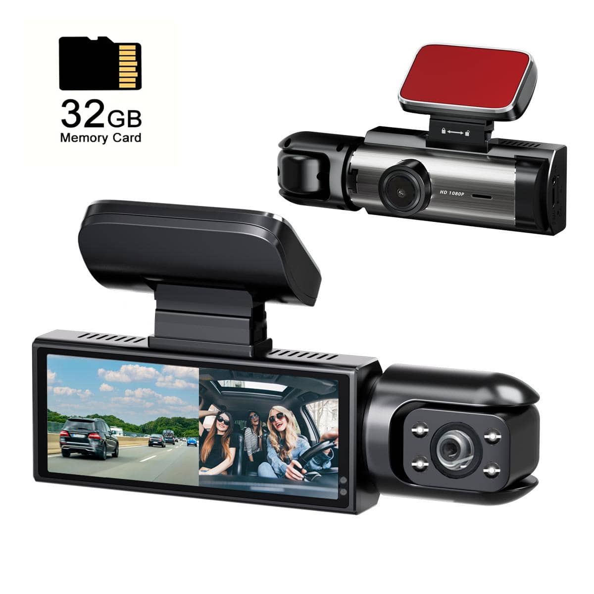 Kamera Dash Cam Mobil Dual Camera 1080P, Perekaman Depan dan Belakang, Penglihatan Malam Inframerah, Perekaman Berulang, Kamera DVR Mobil Sudut Lebar, Layar IPS 3,16 Inci, Kamera Video Dashboard Mobil Lensa Ganda, Dilengkapi Kartu Memori 32GB - hitam - View 1