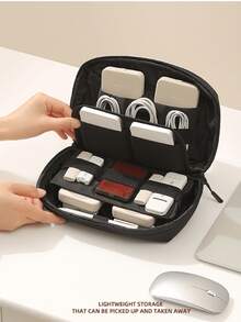 Large‑Capacity Travel Digital Storage Bag, Water‑Resistant Multi‑Compartment Electronic Organizer, Chargers & Cables Print Cable Pouch, Portable Zipper Storage Case For Power Bank, Earbuds, USB Cord, Passport, Travel Home Office Use, Travel Accessory - Multicolor - View 9