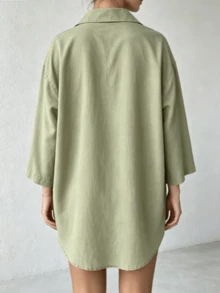 Casual Fashionable Women's Green Kimono-Style Long Blouse, With Shirt Collar And Tie Design, Ideal For Spring And Autumn, Comfortable To Wear Fall - Green - View 4