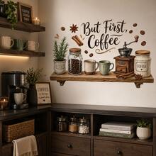 But First, Coffee Kitchen Wall Sticker, Vintage Coffee Grinder, Coffee Beans, Mugs, Rosemary & Cinnamon Wall Decal, Removable Self-Adhesive Rustic Coffee Bar Wall Art For Kitchen, Dining Room, Cafe & Home Decor - HG33 - View 4
