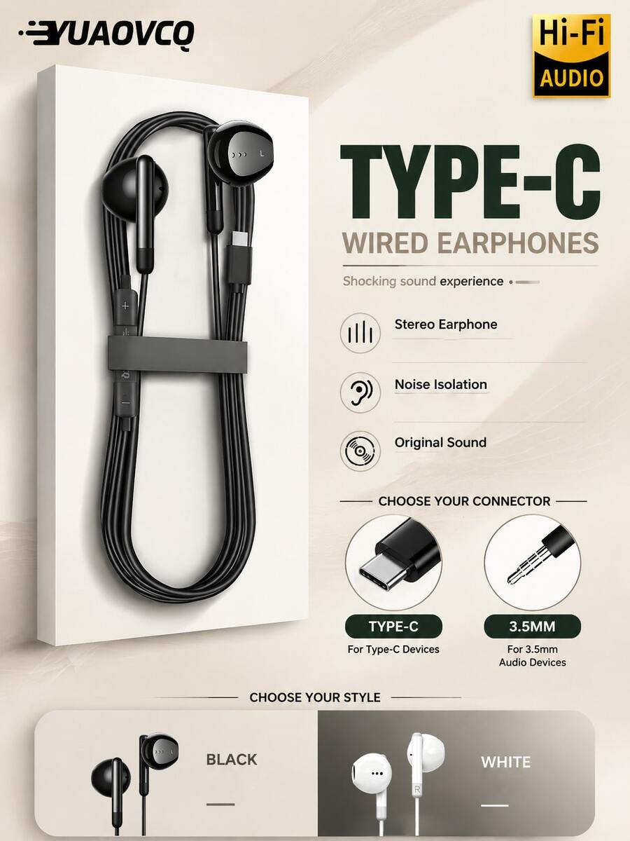 YUAOVCQ Wired In-Ear Sleep Earbuds, Dual Noise-Proof, Dual Physical Isolation, 3.5mm Or Type-C Interface, Suitable For Sports And Sleep Wear, Compatible With Smartphones, High-Definition Microphone, Suitable For Calls, Computers And Game Consoles