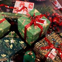 6/12Pcs Glossy Coated Christmas Gift Wrapping Paper, Xmas Green Cute Dessert Angel Dress Pattern Decorative Paper For Holiday Gift Packaging - View 12