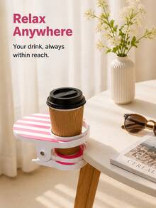 Striped Clip On Drink Holder Anti Spill Cup Tray With Strong Clamp Fit Most Patio Beach Pool Camping Chairs Portable Outdoor Beverage Cup Stand Multicolor Stripe Design All Season For Backyard Picnic Travel Summer Party Accessory - Multicolor - View 5