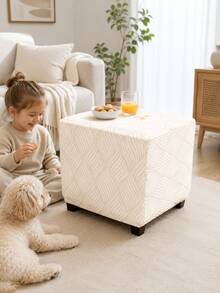 1PC Wave Jacquard Square Ottoman Stool Cover Elastic All-Inclusive Solid Color Footrest Cover Sofa Foot Stool Seat Slipcover For Living Room - Multicolor - View 5