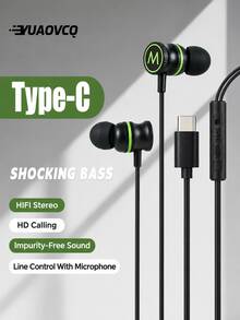 YUAOVCQ Wired In-Ear Headphones, Large Dynamic Driver Unit HiFi Sound Quality, High-Definition Call Microphone, 3.5mm Or Type-C Interface, Comfortable Fit, 1.2m Wired Earphones, Suitable For Smartphones, Computers, Game Consoles - View 10