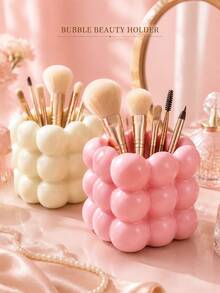 Cute Bubble Shaped Makeup Brush Storage Box, Compact Makeup Tool Organizer, Desktop Makeup Tool Rack; Suitable For Storing Makeup Brushes, Eyebrow Pencils, Eyeliner Pencils, Lip Liners And Nail Art Tools; Soft Pastel Color Desktop Decor, Suitable For Women And Girls Use. - Multicolor - View 2
