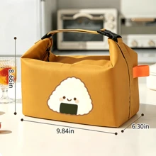 1pc Multi-Color Cute Smiling Face Rice Ball Print Lunch Bag, Insulated Bento Box Bag, Handheld Storage Bag, Thickened Large Capacity Portable Lunch Bag For Students, Office Workers, Moms, Commuting, Picnic And Outdoor - Lunch Bag - View 5