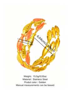 VceTd 1 buah Gelang Bangle Terbuka Stainless Steel Desain Ikan Enamel Warna-warni Gaya Lucu untuk Wanita, Cocok untuk Pernikahan, Perjalanan atau Hadiah Hari Valentine untuk Orang Tercinta - Yellow Gold - View 16