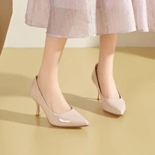 Zapatos de tacón para mujer, tacón fino de 8 cm, punta francesa que les da un aire elegante, zapatos de tacón de charol - Rosa - Ver 2