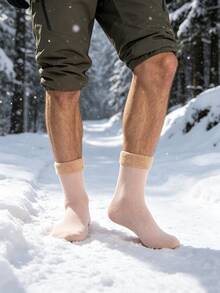1/3/5 Pairs Men's Multi-Color Warm Winter Round Socks, Fluffy Cuff Snow Socks Suitable For Cold Weather Outdoor Hiking - Multicolor - View 6