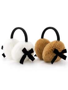1pc Cute Bow Plush Earmuffs, Y2K Style, Warm White Earmuffs - Multicolor - View 10