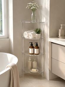 1 Set Multi-Layer Transparent Acrylic Corner Shelf, Triangular Floor-Standing Display Rack, Stable Triangle Design, Minimalist Invisible Storage Stand, Suitable For Wall Corners, Living Room, Bedroom, Desk, Bathroom Shower Area, Toilet Side, Vanity For Green Plants, Books, Skincare, Cosmetics, Space-Saving Bottle & Jar Decor, Home Furniture - View 1