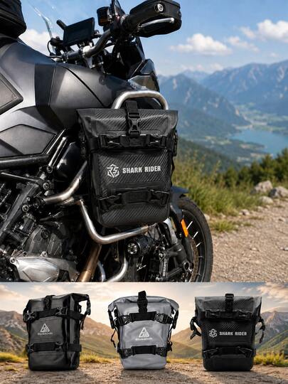 Bolsa lateral para barra de protección de motocicleta, bolsa de almacenamiento lateral de gran capacidad impermeable con cierre enrollable de PVC, bolsa lateral universal para protector de motor, con correa de hebilla de liberación rápida, bolsa de equipaje para herramientas de aventura, turismo y conducción todoterreno, bolsa lateral de motocicleta, accesorios de motocicleta