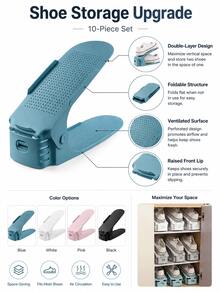 2-Tier Space-Saving Shoe Rack, Foldable Thickened Shelves, Home Closet Storage Solution, Durable Metal Frame, Portable Compact Display Rack - View 5
