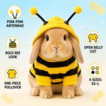BVEOYPET 1 buah Kaos Hoodie Motif Lebah Lucu, Cocok untuk Kelinci, Kucing, dan Anjing Kecil, Pullover Garis-garis Kuning dan Hitam, dengan Antena Pom Pom, Kostum Foto Pesta Halloween Hewan Peliharaan yang Menyenangkan - MultiWarna - View 6