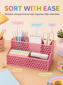 Large Capacity Honeycomb Hollow Design Desktop Organizer, Multi-Layer Multi-Compartment Office Supplies And Student Desk Clutter Storage Rack, Multi-Functional Storage Organizer Box, Innovative Back To School Gift, Suitable For Office And Study Desk - Multicolor - View 4