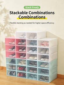 1pc Transparent Colorful Plastic Shoe Box, Flip Lid Drawer Style Dust-Proof & Moisture-Proof Shoe Storage Box, Stackable Small Shoe Box, Suitable For Closet & Entryway Storage - View 2